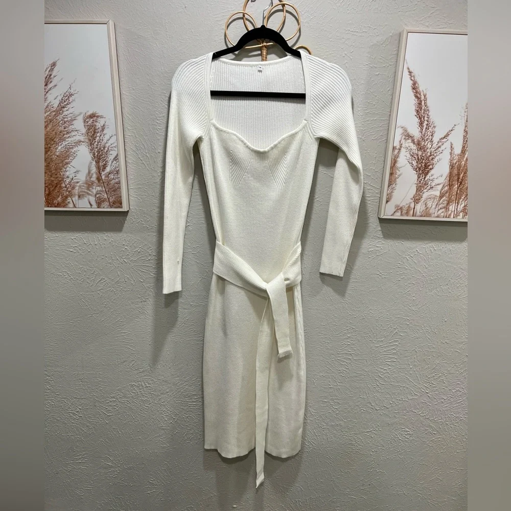Cozy Off White Midi Sweater Dress - Picture 3 of 4